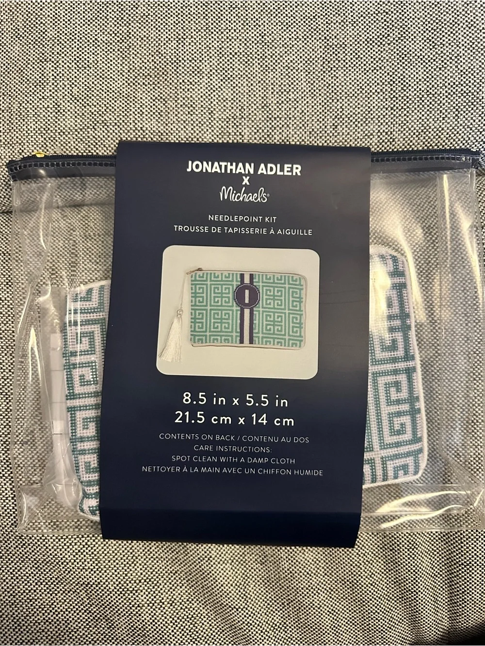 Jonathan Adler Needlepoint Kit - Teal and White Geometric Pouch